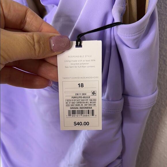 NWT- Shade & Shore-Lavender Ruffle One-Piece Swimsuit- Size 18 - Picture 3 of 10